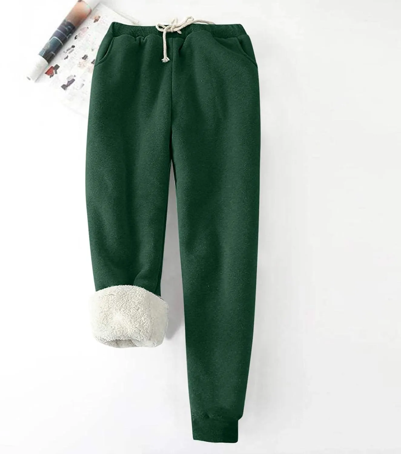 Women Fleece Lined Sweatpants High Waisted Jogger Pants Fleece Lined Winter Thicken Outdoor Long Pants with Pockets
