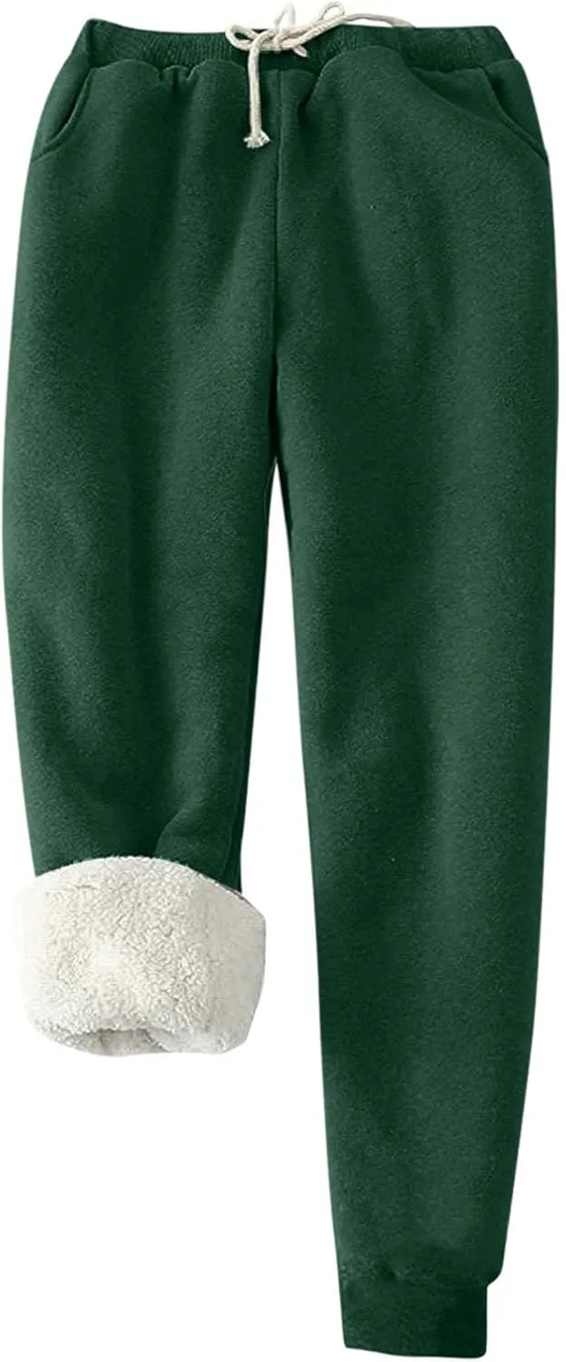 Women Fleece Lined Sweatpants High Waisted Jogger Pants Fleece Lined Winter Thicken Outdoor Long Pants with Pockets