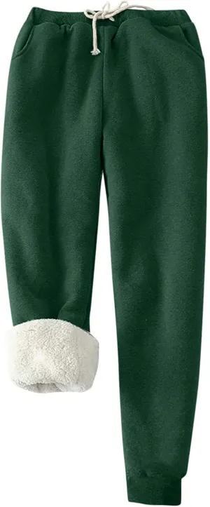 Women Fleece Lined Sweatpants High Waisted Jogger Pants Fleece Lined Winter Thicken Outdoor Long Pants with Pockets