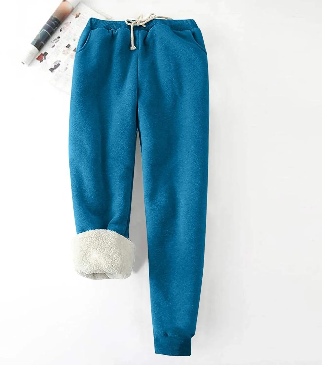 Women Fleece Lined Sweatpants High Waisted Jogger Pants Fleece Lined Winter Thicken Outdoor Long Pants with Pockets