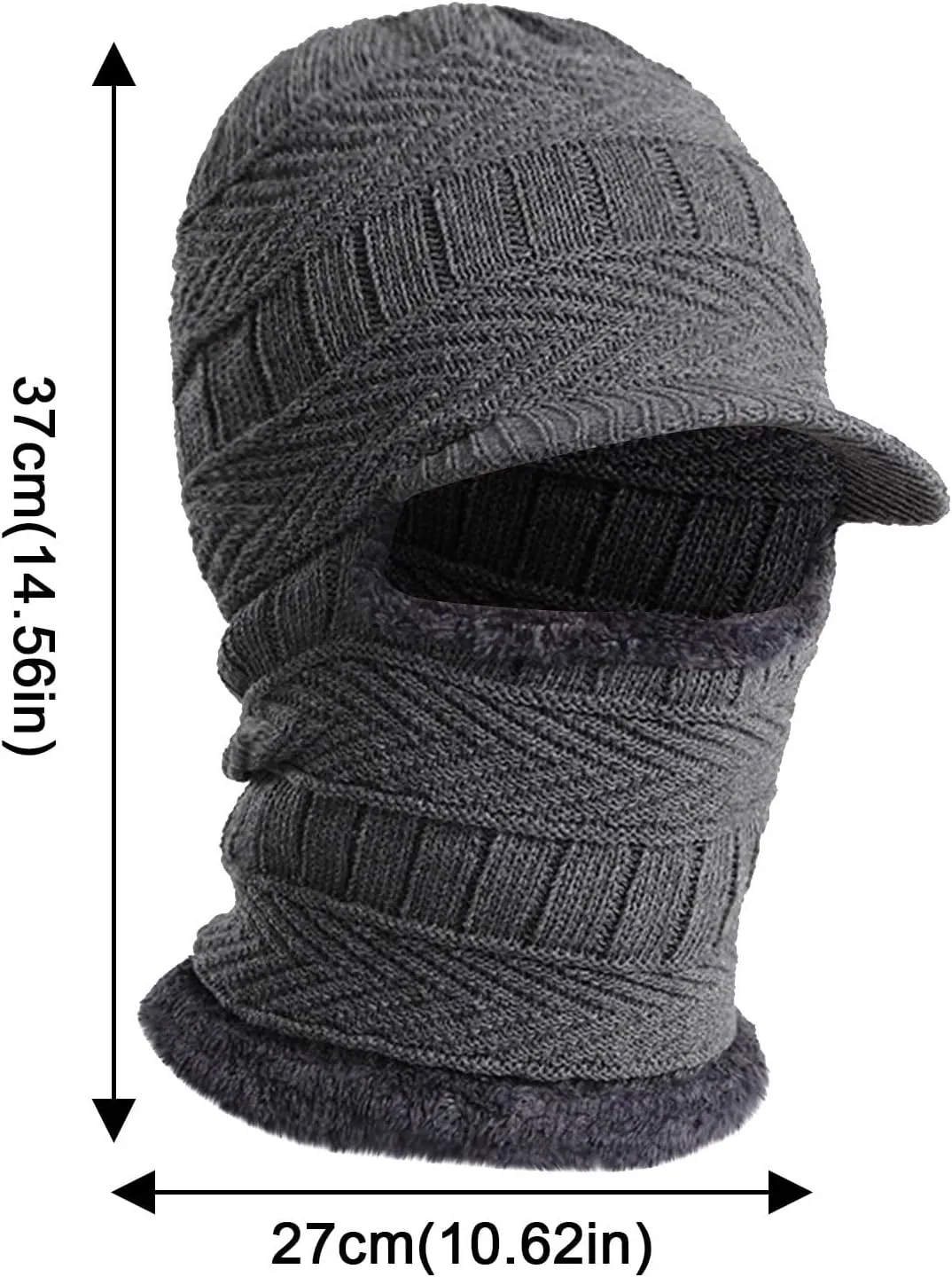 Women Knitted Hoodie Hat Winter Cycling Windproof Warm Scarf Mask Cap Set, 3 in 1 Plush Collar Hat Outdoor Collar Hat Outdoor