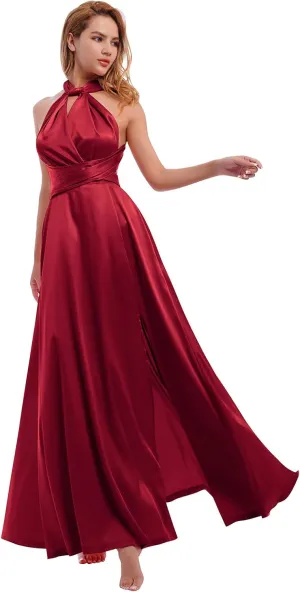 Women Satin Transformer Infinity Dress with Bandeau Convertible Bridesmaid Dress Split Long Formal Twist Wrap Multi-Way Dress