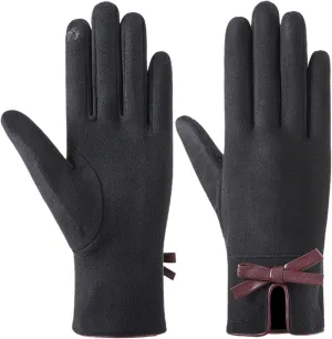 Women Winter Gloves Touchscreen Warm Suede Gloves Texting Thermal Windproof Gloves for Running Driving (Black, One Size)