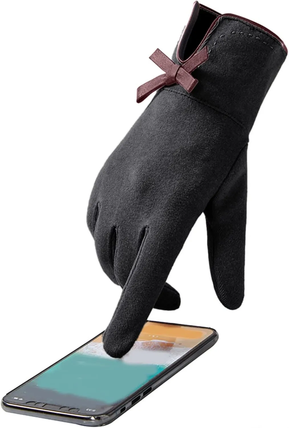 Women Winter Gloves Touchscreen Warm Suede Gloves Texting Thermal Windproof Gloves for Running Driving (Black, One Size)