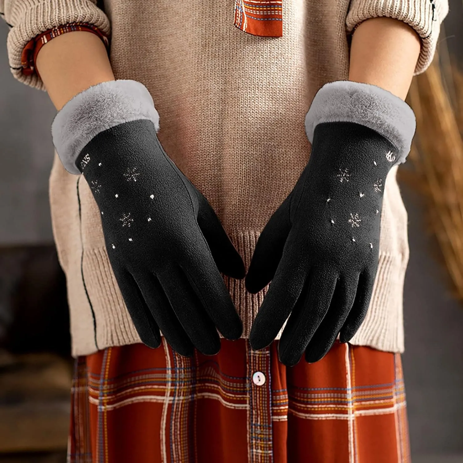 Women Winter Gloves With Touc Screen Fingers Warm Gloves Texting Thermal Windproof Mittens for Driving Running