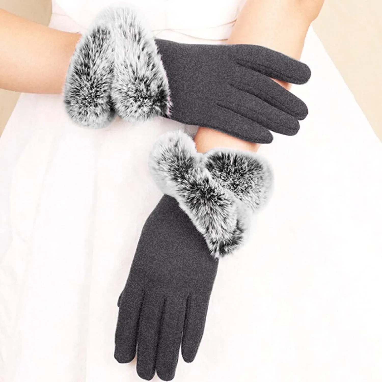 Women Winter Gloves With Touch Screen Fingers Warm Suede Gloves Texting Thermal Windproof Mitten for Driving (Grey, One Size)