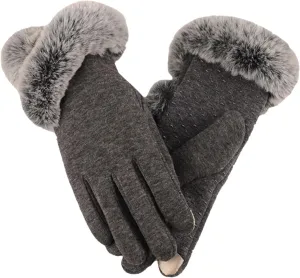 Women Winter Gloves With Touch Screen Fingers Warm Suede Gloves Texting Thermal Windproof Mitten for Driving (Grey, One Size)