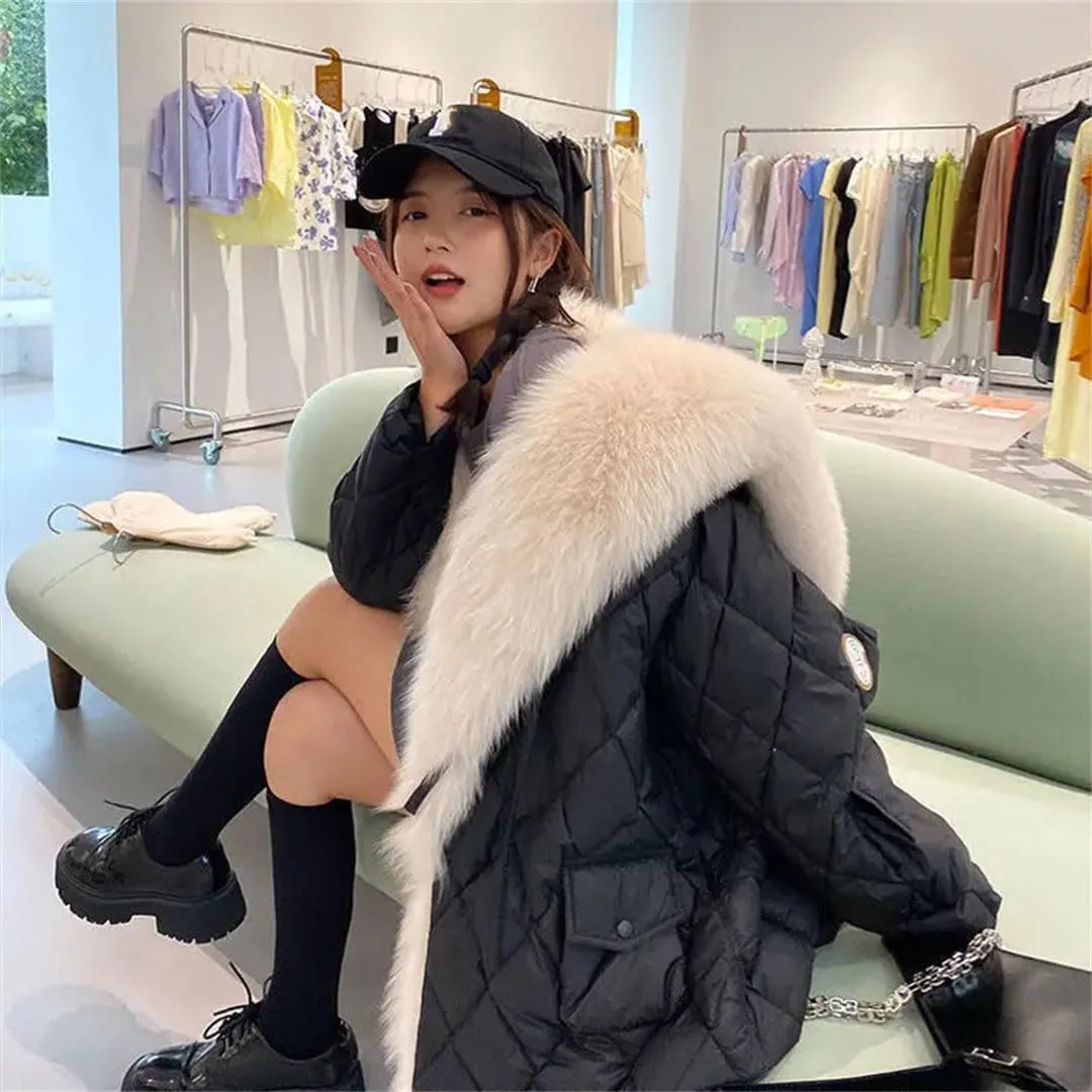 Womens Collar Down Cotton Coat Jacket Winter Warm Padded Puffer Parkas Mid-Length Cotton-Padded Outwear