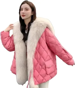 Womens Collar Down Cotton Coat Jacket Winter Warm Padded Puffer Parkas Mid-Length Cotton-Padded Outwear