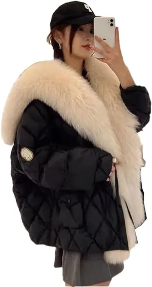Womens Collar Down Cotton Coat Jacket Winter Warm Padded Puffer Parkas Mid-Length Cotton-Padded Outwear