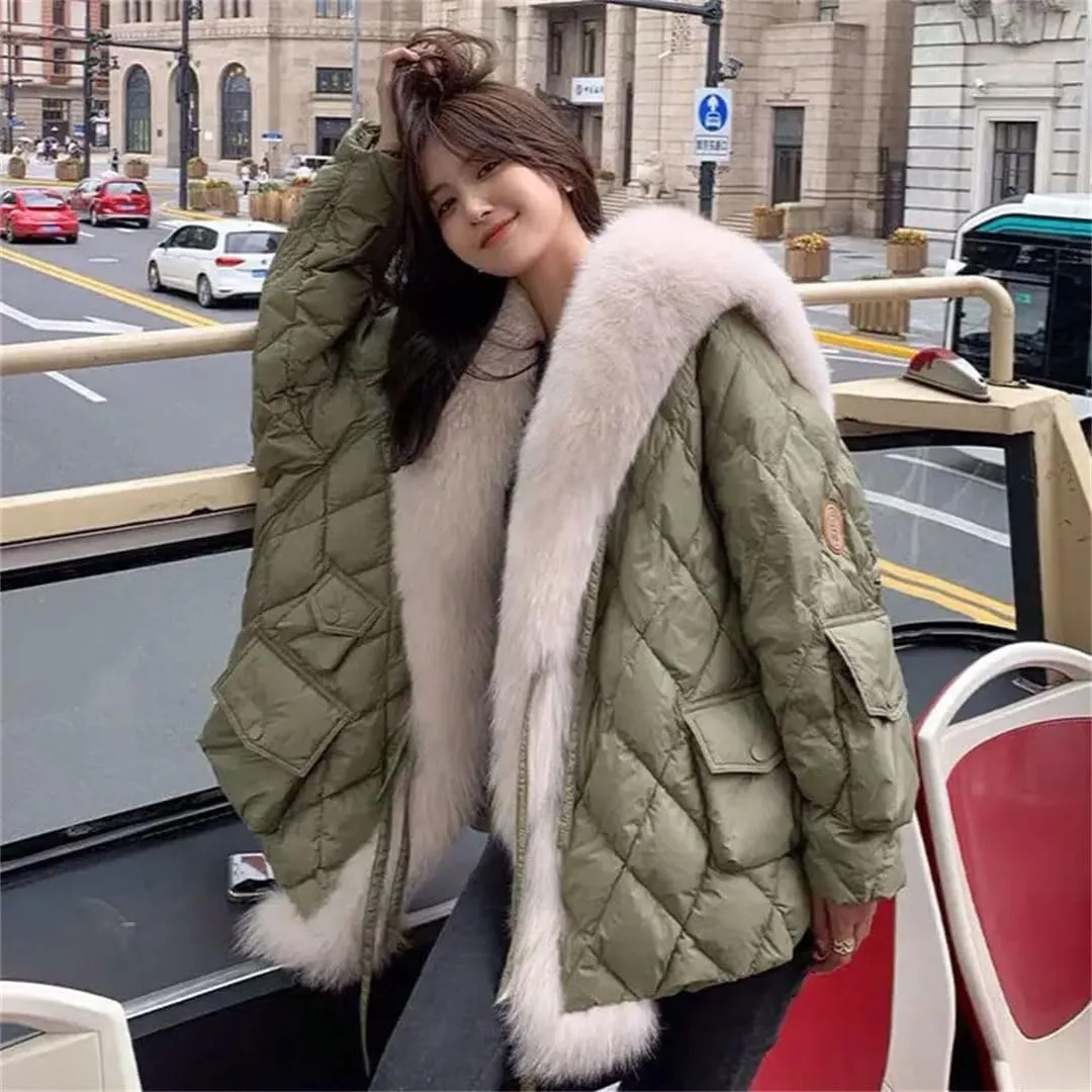 Womens Collar Down Cotton Coat Jacket Winter Warm Padded Puffer Parkas Mid-Length Cotton-Padded Outwear
