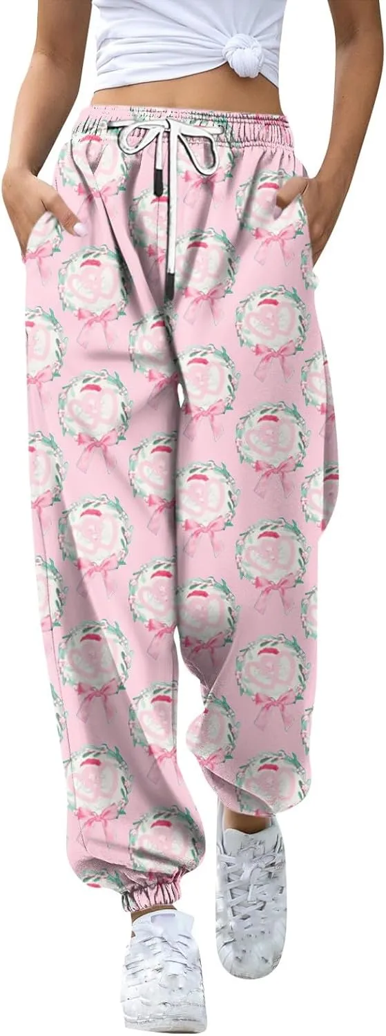 Womens Cute Heart Graphic Joggers Sweat Pants High Waisted Cinch Bottom Baggy Sweatpants Workout Running Joggers