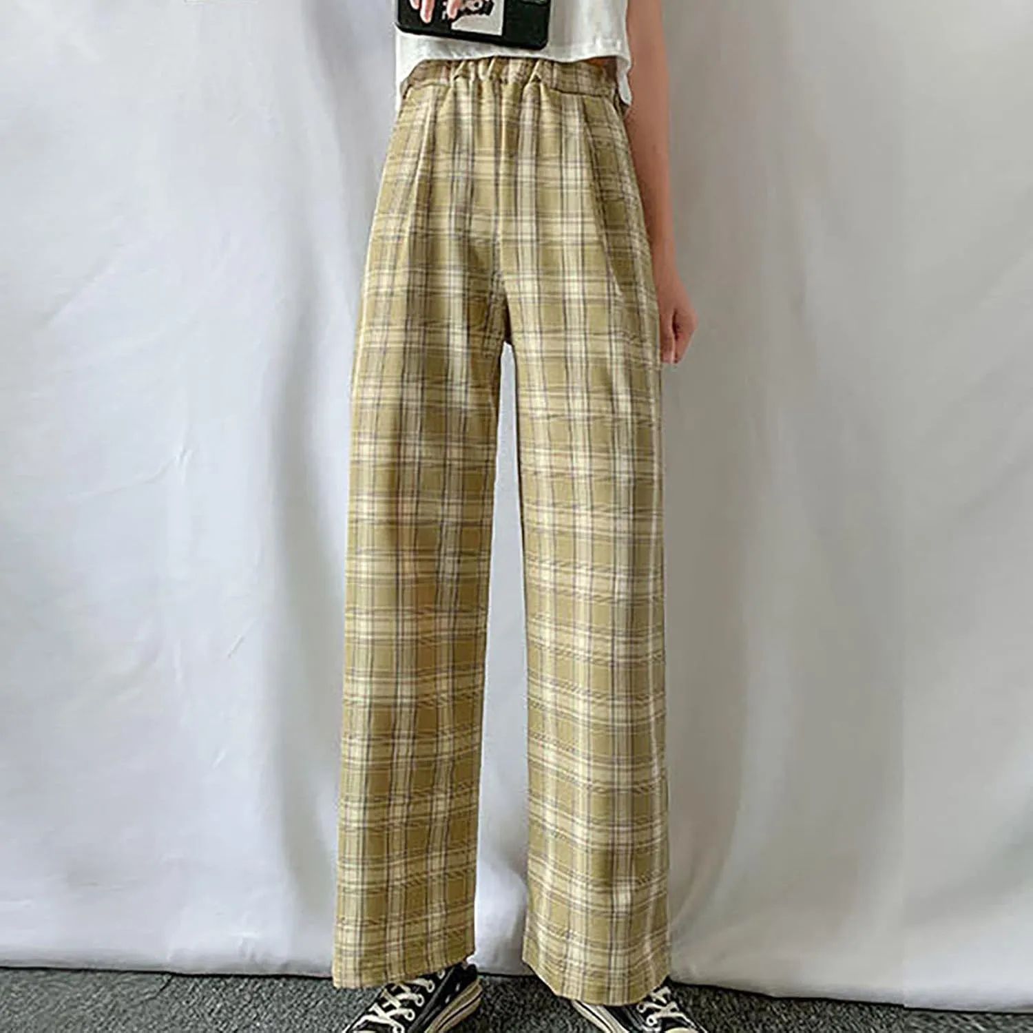 Women's Fleece Lined Thermal Pants Yoga Straight Leg Winter Trousers High Waisted Thick Thermal Leggings Plaid Pants