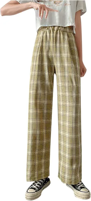 Women's Fleece Lined Thermal Pants Yoga Straight Leg Winter Trousers High Waisted Thick Thermal Leggings Plaid Pants