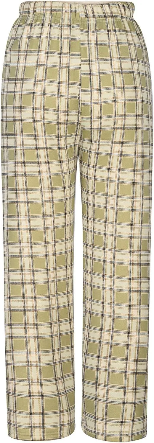Women's Fleece Lined Thermal Pants Yoga Straight Leg Winter Trousers High Waisted Thick Thermal Leggings Plaid Pants