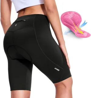 Womens Padded Bike Shorts 4D Padding Cycling Shorts with Zipper Pocket Riding Bicycle Cycle Road Biking Underwear