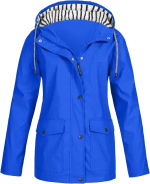 Women's Rain Jacket 2024 Fall Lightweight Waterproof Raincoat Plus Size Outdoor Hooded Trench Coat S-5XL