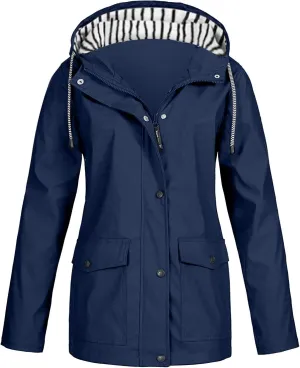 Women's Rain Jacket 2024 Fall Lightweight Waterproof Raincoat Plus Size Outdoor Hooded Trench Coat S-5XL