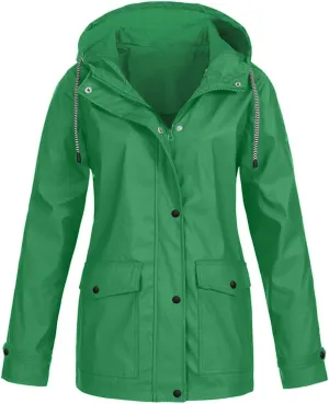 Women's Rain Jacket 2024 Fall Lightweight Waterproof Raincoat Plus Size Outdoor Hooded Trench Coat S-5XL