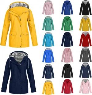 Women's Rain Jacket 2024 Fall Lightweight Waterproof Raincoat Plus Size Outdoor Hooded Trench Coat S-5XL