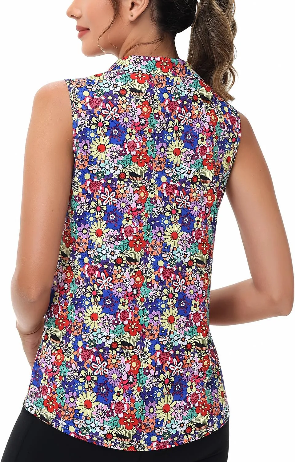 Womens Sleeveless Golf Tennis Polo Shirts Moisture Wicking Zip Up Workout Tops