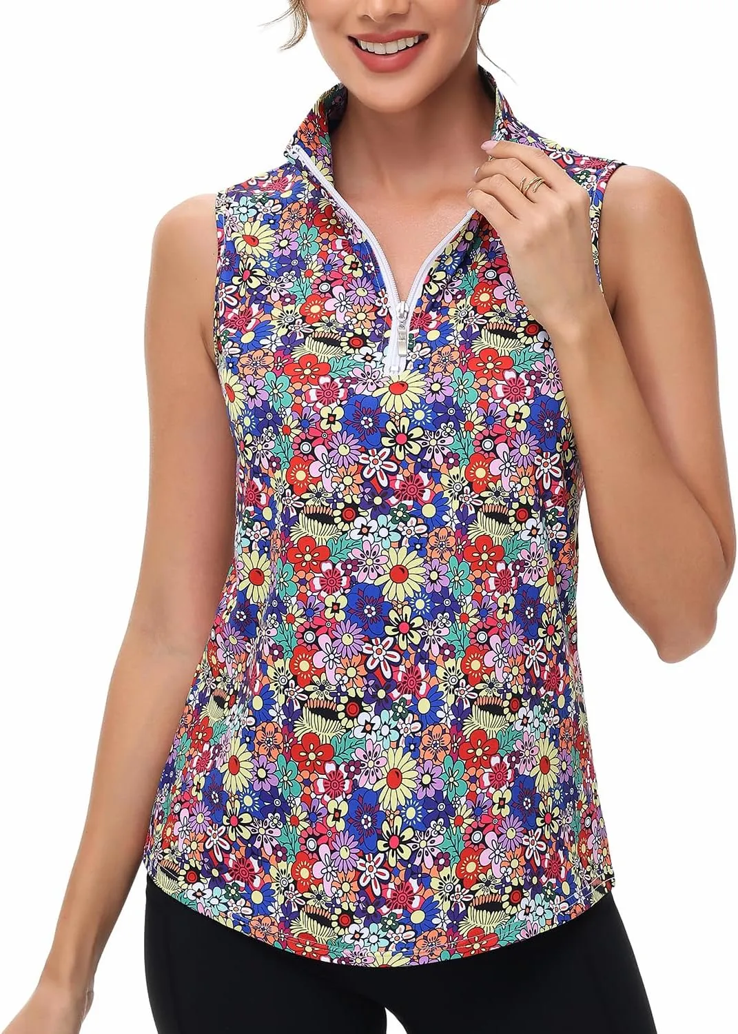 Womens Sleeveless Golf Tennis Polo Shirts Moisture Wicking Zip Up Workout Tops