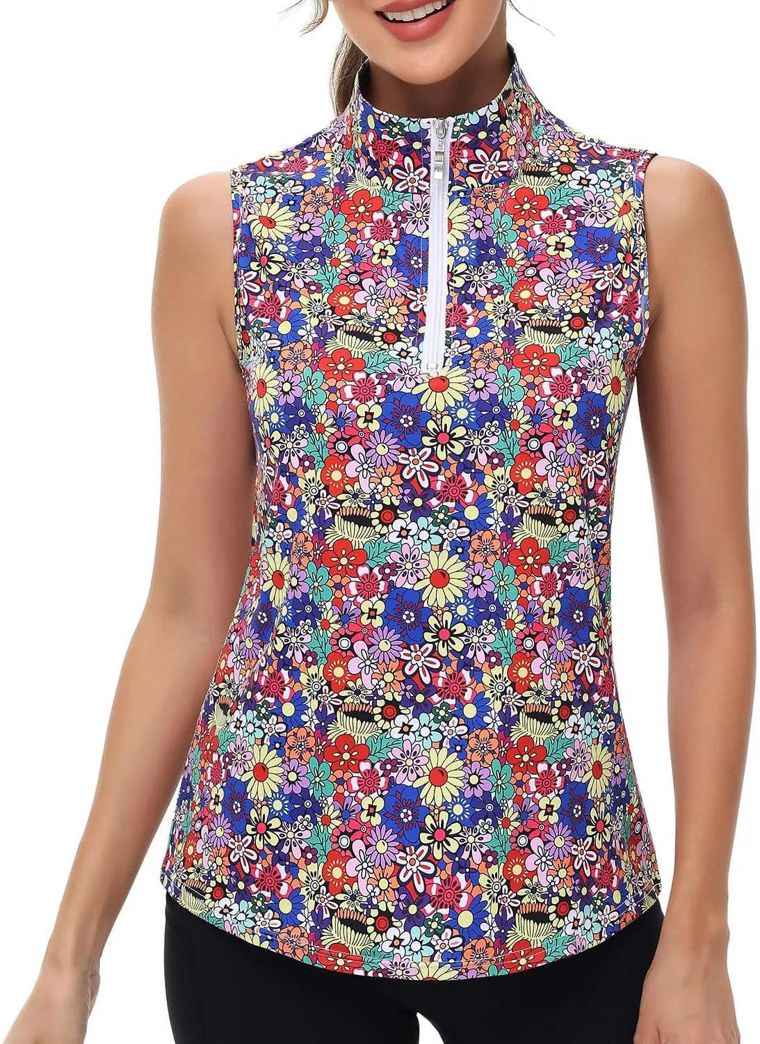 Womens Sleeveless Golf Tennis Polo Shirts Moisture Wicking Zip Up Workout Tops