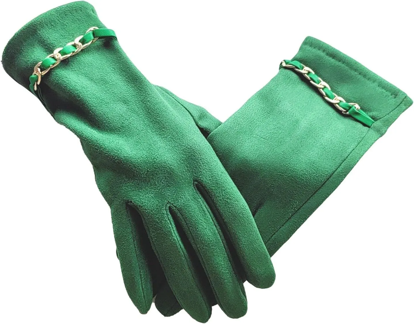 Women's Solid Suede Gloves Cute Faux Suede Gloves Winter Warm Cold Weather Windproof TouchscreenGloves (Green, One Size)
