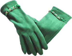 Women's Solid Suede Gloves Cute Faux Suede Gloves Winter Warm Cold Weather Windproof TouchscreenGloves (Green, One Size)