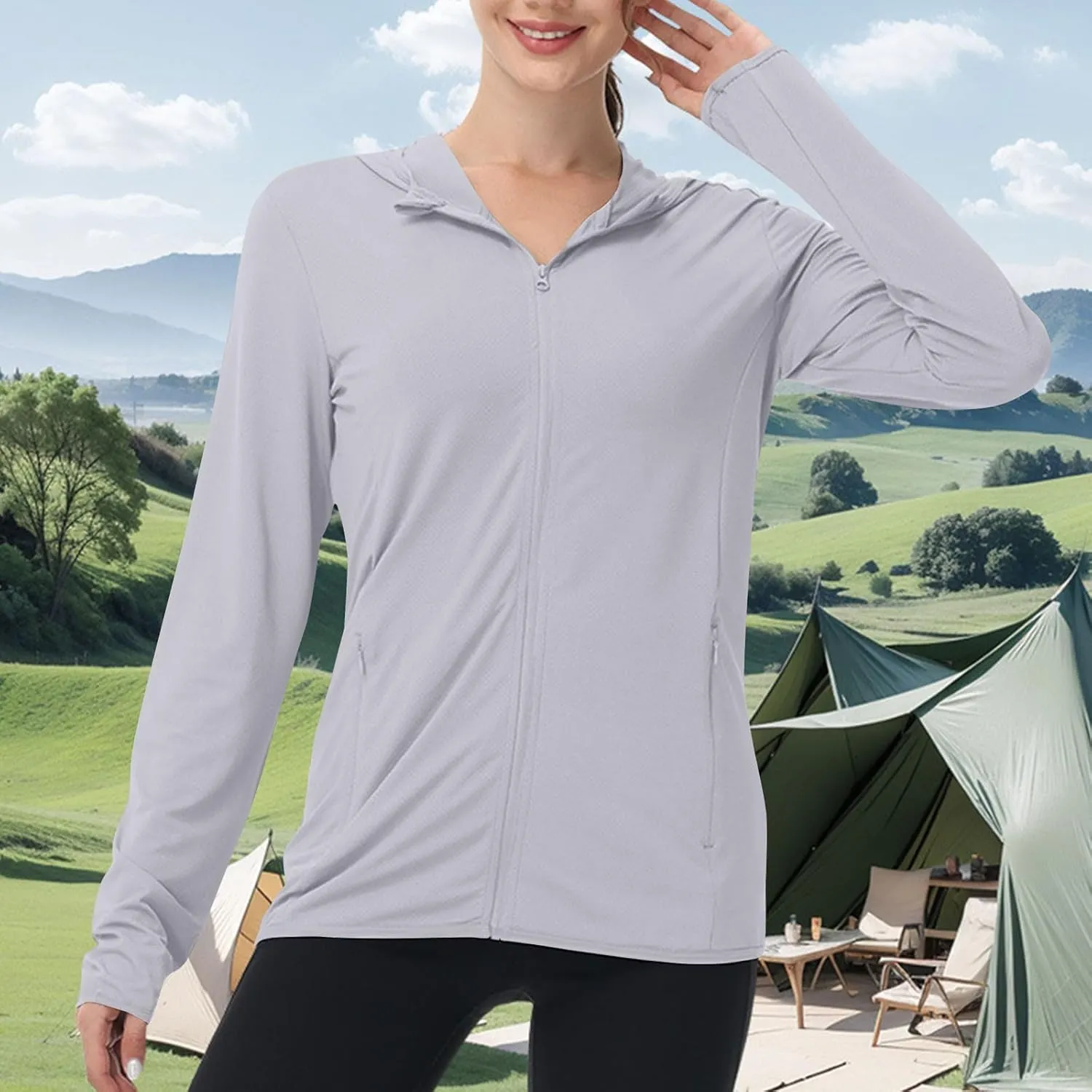 Womens Sun Shirts Full Zip UPF 50  Protection Hoodie Jacket Long Sleeve Hiking Outdoor Lightweight UPF50  Jackets