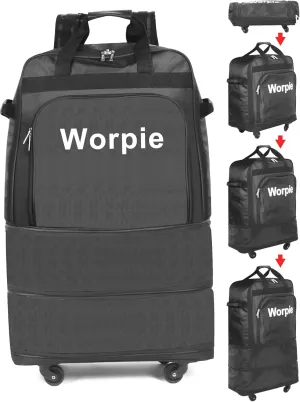 Worpie Travel Backpack with Wheels Expandable Foldable Luggage Bag, Black, 4 Silent Double Spinner Wheels