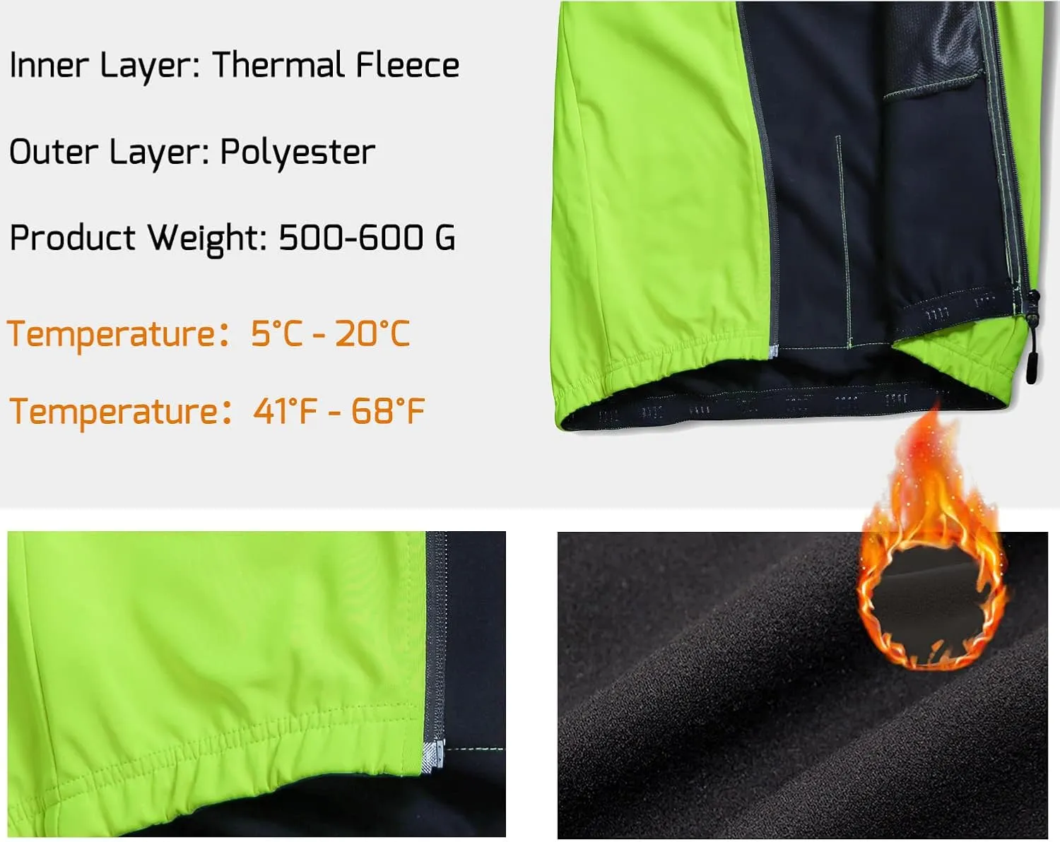 Wulibike Cycling Jackets for Men, Reflective Running Jacket Men Winter Cold Weather Cycling Clothing Full Zip with Pockets