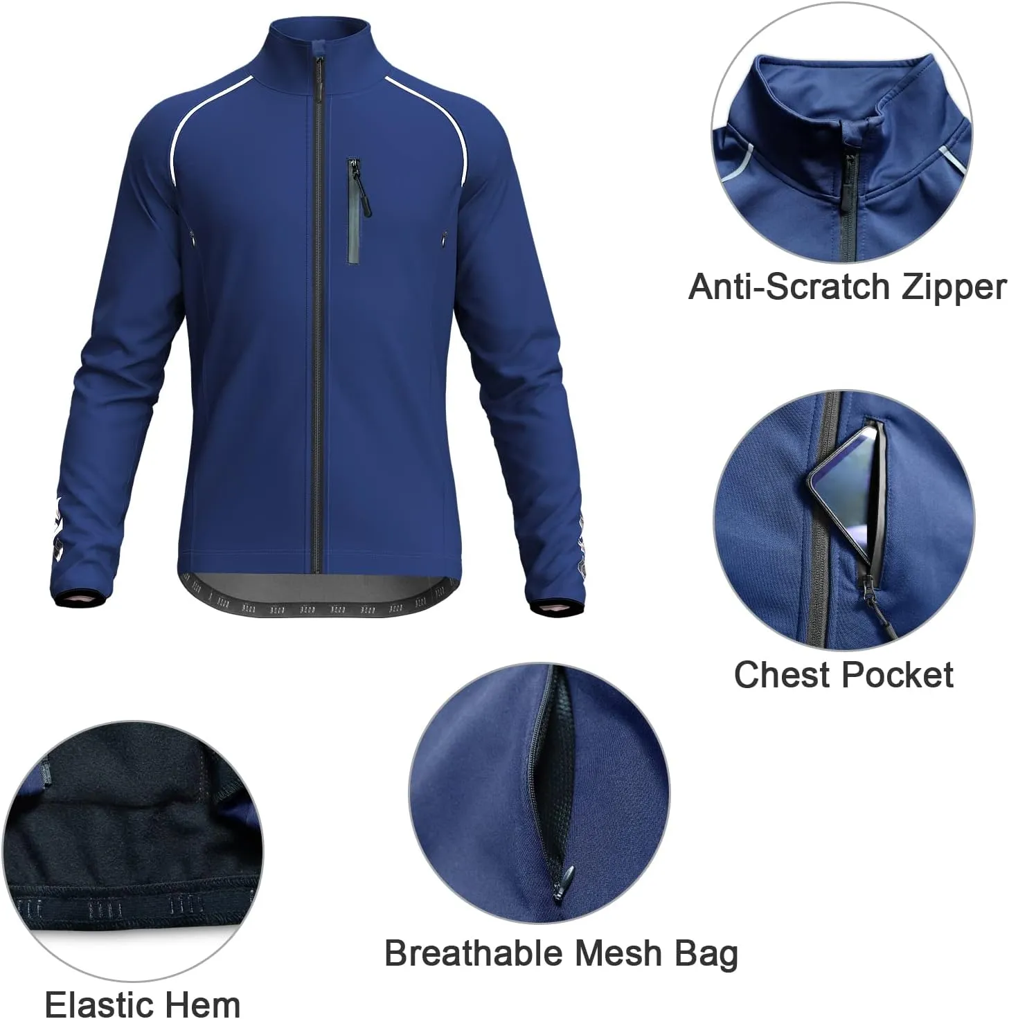 Wulibike Cycling Jackets for Men, Reflective Running Jacket Men Winter Cold Weather Cycling Clothing Full Zip with Pockets