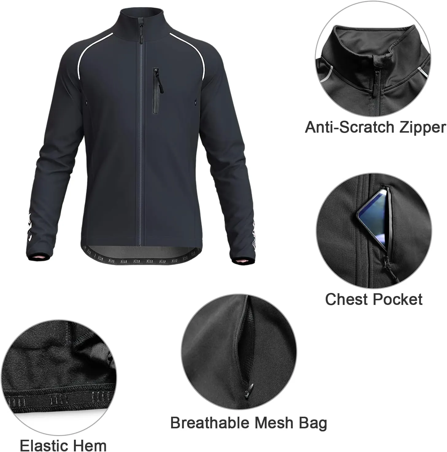 Wulibike Cycling Jackets for Men, Reflective Running Jacket Men Winter Cold Weather Cycling Clothing Full Zip with Pockets