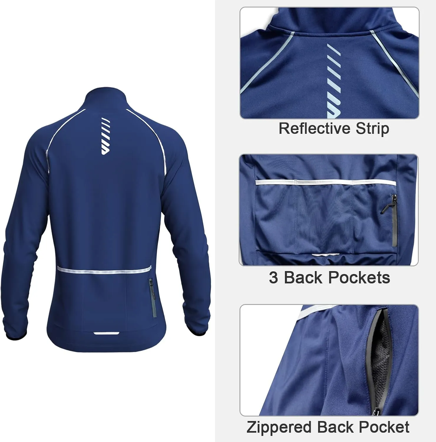 Wulibike Cycling Jackets for Men, Reflective Running Jacket Men Winter Cold Weather Cycling Clothing Full Zip with Pockets