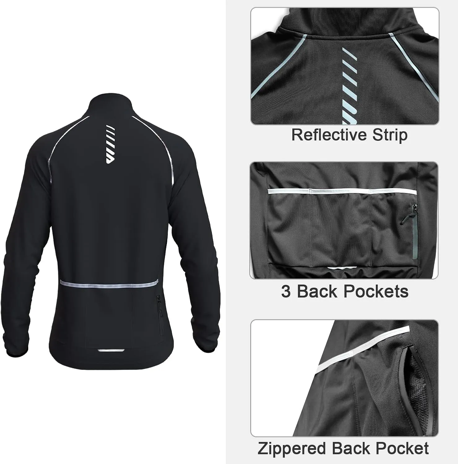 Wulibike Cycling Jackets for Men, Reflective Running Jacket Men Winter Cold Weather Cycling Clothing Full Zip with Pockets