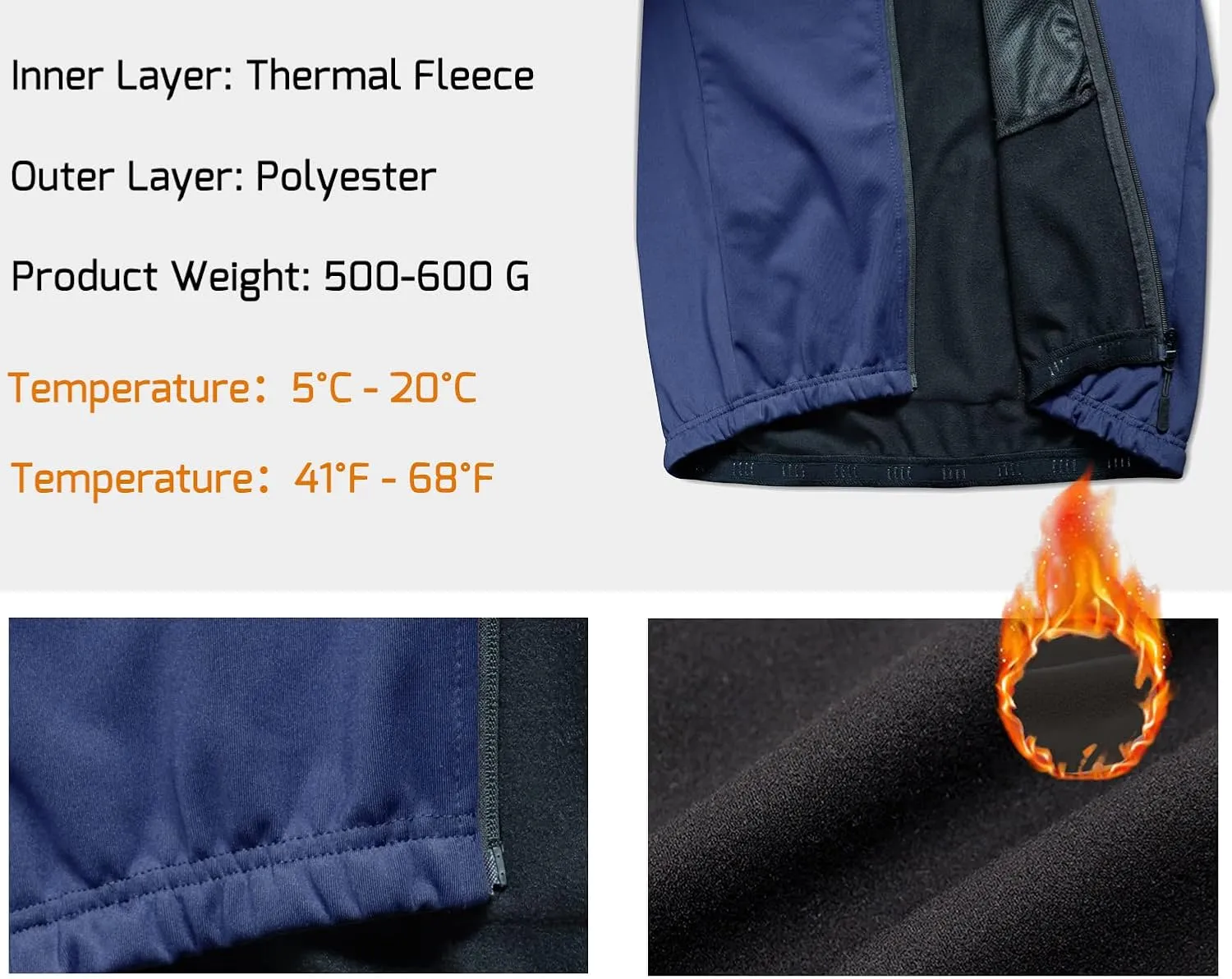 Wulibike Cycling Jackets for Men, Reflective Running Jacket Men Winter Cold Weather Cycling Clothing Full Zip with Pockets