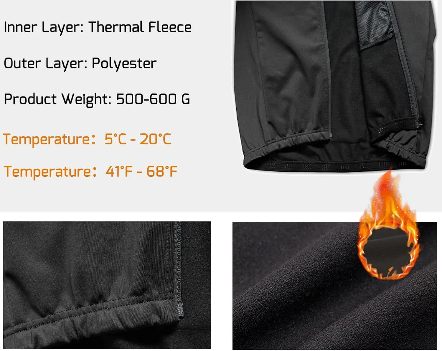 Wulibike Cycling Jackets for Men, Reflective Running Jacket Men Winter Cold Weather Cycling Clothing Full Zip with Pockets