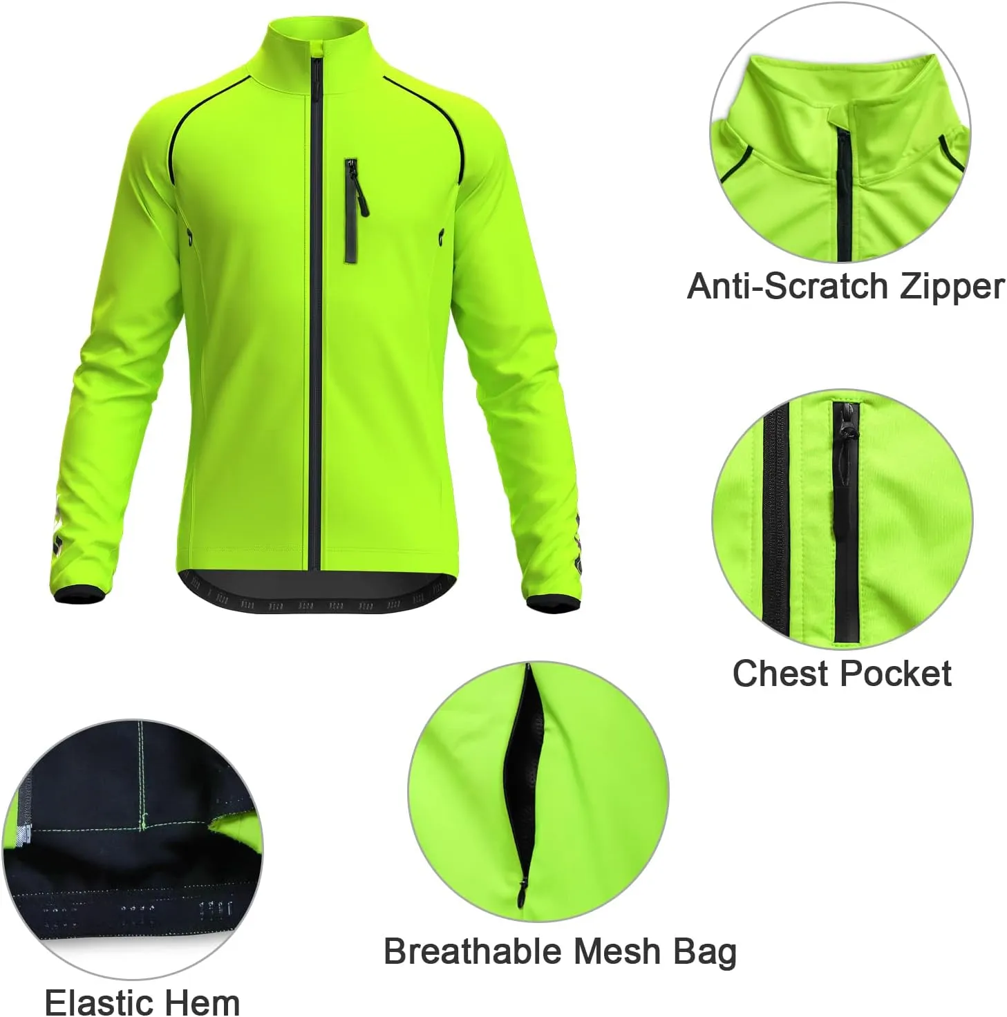Wulibike Cycling Jackets for Men, Reflective Running Jacket Men Winter Cold Weather Cycling Clothing Full Zip with Pockets