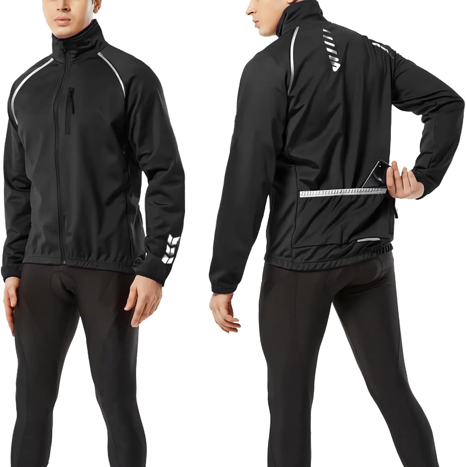 Wulibike Cycling Jackets for Men, Reflective Running Jacket Men Winter Cold Weather Cycling Clothing Full Zip with Pockets