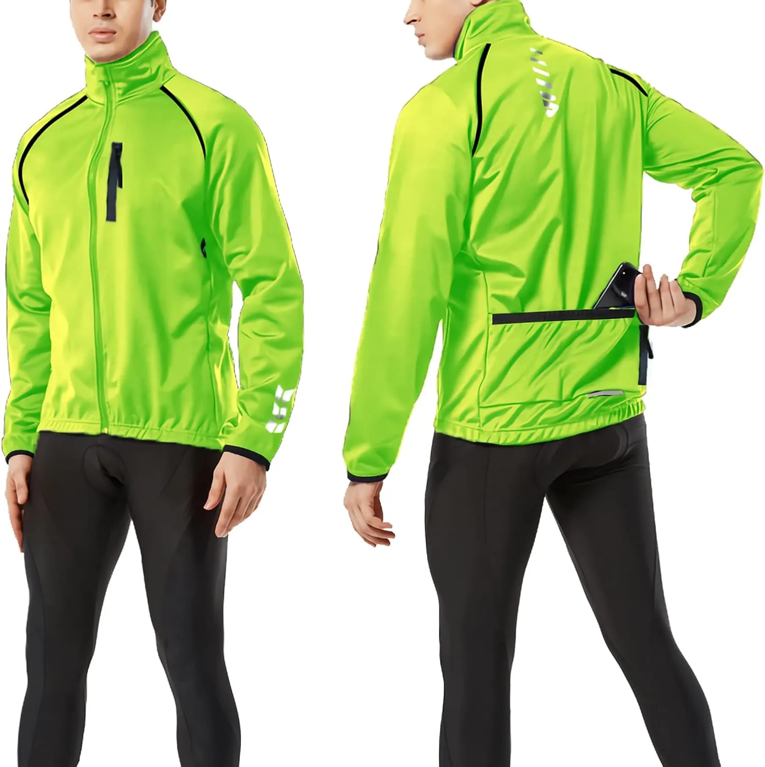 Wulibike Cycling Jackets for Men, Reflective Running Jacket Men Winter Cold Weather Cycling Clothing Full Zip with Pockets