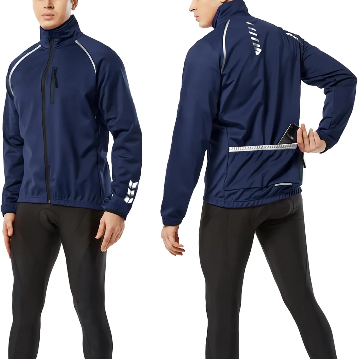 Wulibike Cycling Jackets for Men, Reflective Running Jacket Men Winter Cold Weather Cycling Clothing Full Zip with Pockets
