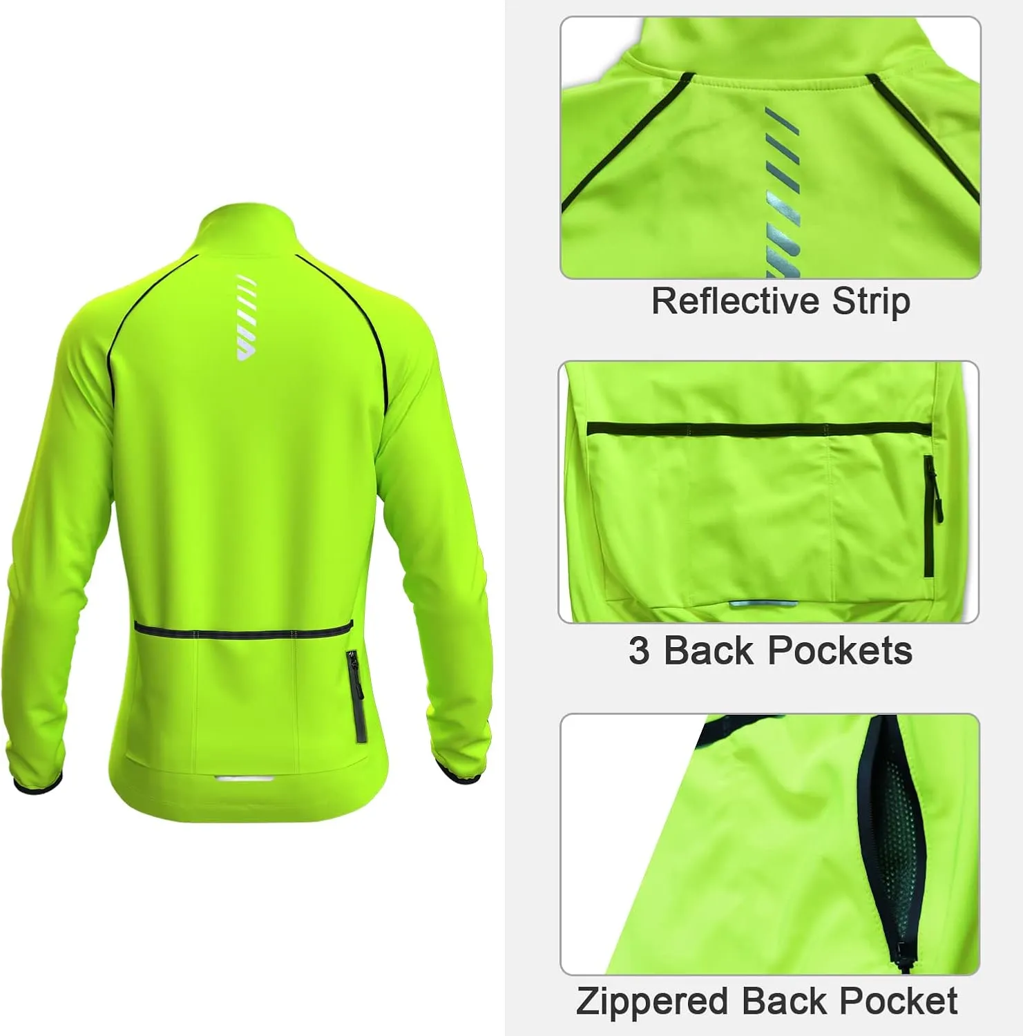 Wulibike Cycling Jackets for Men, Reflective Running Jacket Men Winter Cold Weather Cycling Clothing Full Zip with Pockets