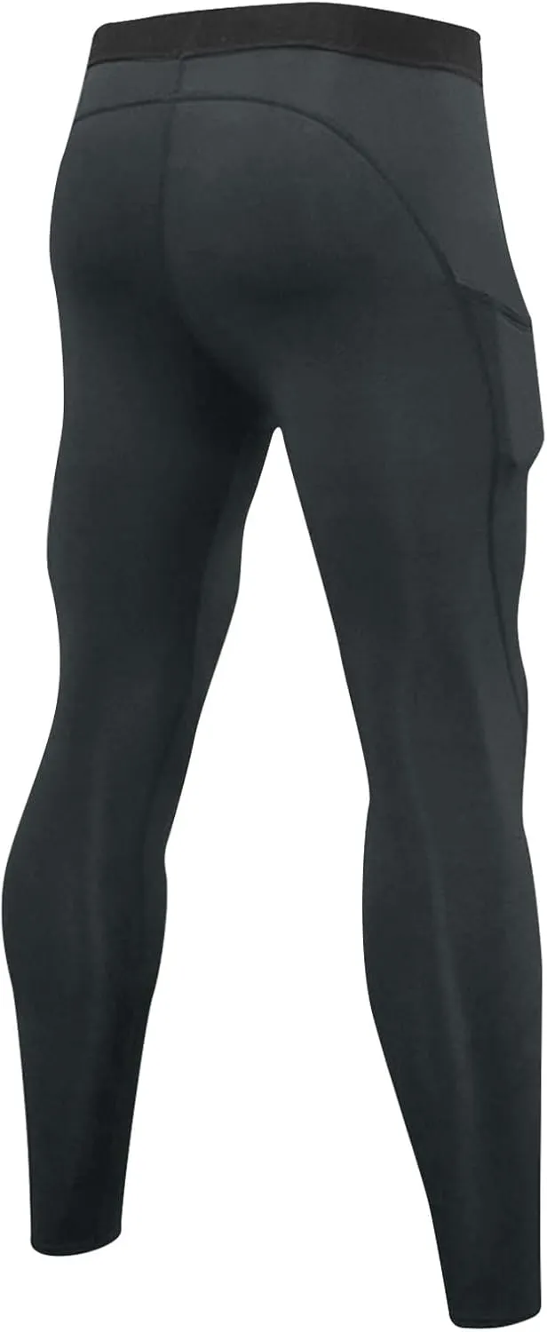 Xiaojmake Men's Fleece Compression Pants Athletic Yoga Leggings Workout Quick Dry Base Layer Running Tights with Pockets