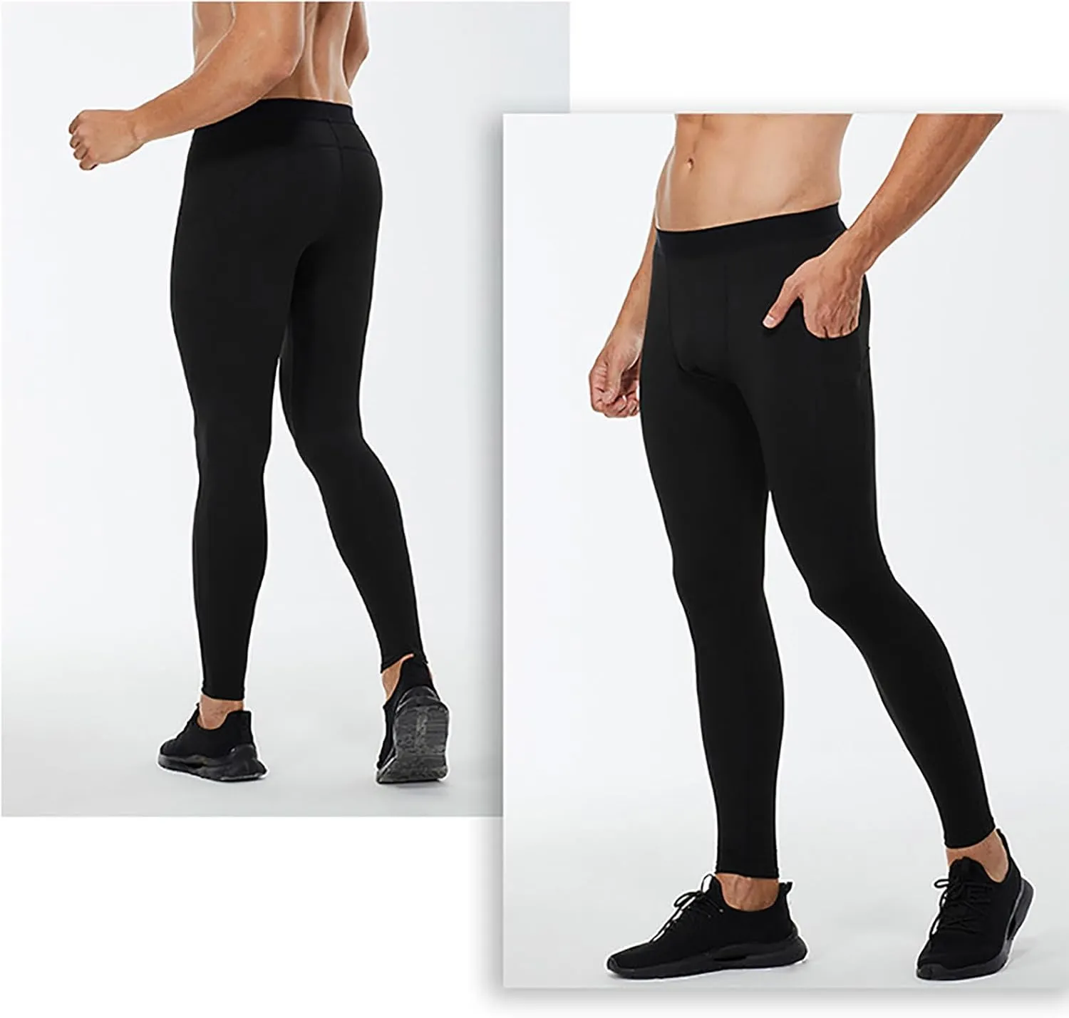 Xiaojmake Men's Fleece Compression Pants Athletic Yoga Leggings Workout Quick Dry Base Layer Running Tights with Pockets