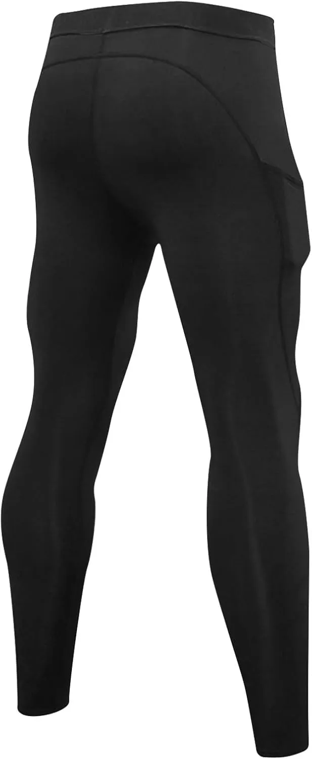 Xiaojmake Men's Fleece Compression Pants Athletic Yoga Leggings Workout Quick Dry Base Layer Running Tights with Pockets