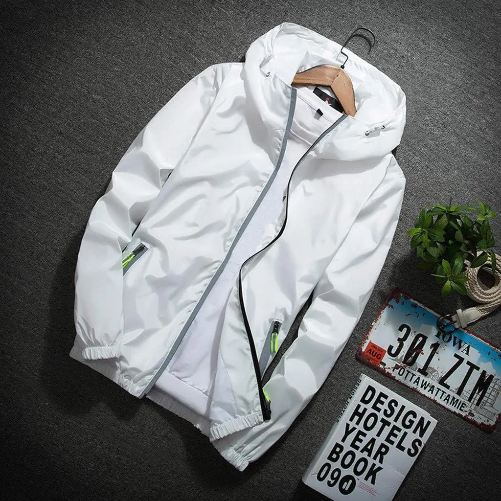 Ymosrh Men's Coats and Jackets Lightweight Windbreaker Casual Refleciton Zip Up Jackets with Hood Rain Jacket, M-7XL