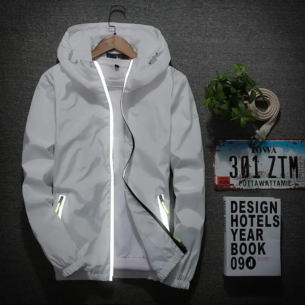 Ymosrh Men's Coats and Jackets Lightweight Windbreaker Casual Refleciton Zip Up Jackets with Hood Rain Jacket, M-7XL