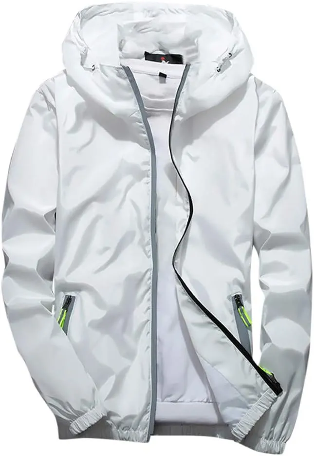 Ymosrh Men's Coats and Jackets Lightweight Windbreaker Casual Refleciton Zip Up Jackets with Hood Rain Jacket, M-7XL