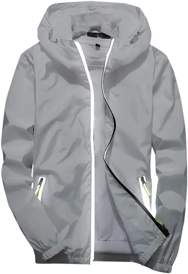 Ymosrh Men's Coats and Jackets Lightweight Windbreaker Casual Refleciton Zip Up Jackets with Hood Rain Jacket, M-7XL